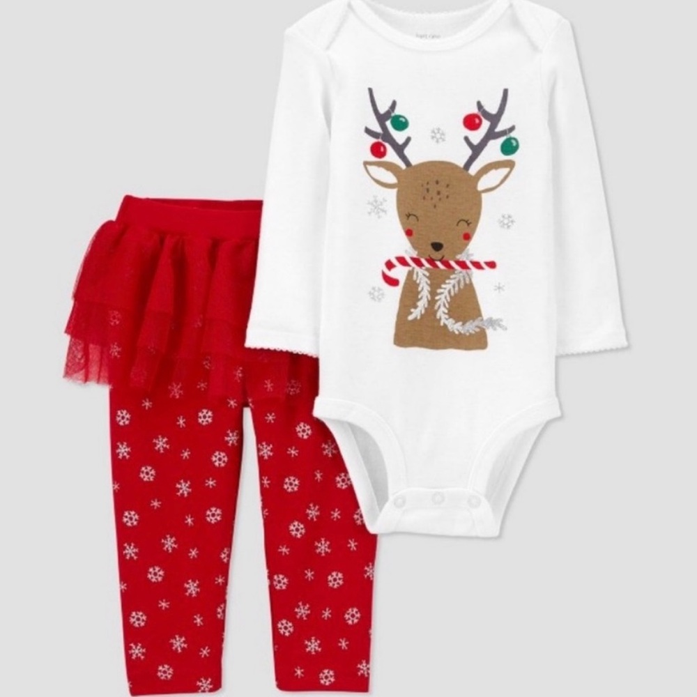 NWT Just One You by Carter’s Festive Reindeer Holiday Baby Girl Set SZ 0-3 mo
